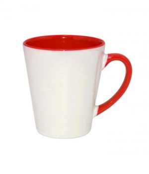 (B12TR) Чаша лате со внатрешност и рачка во боја (црвена)